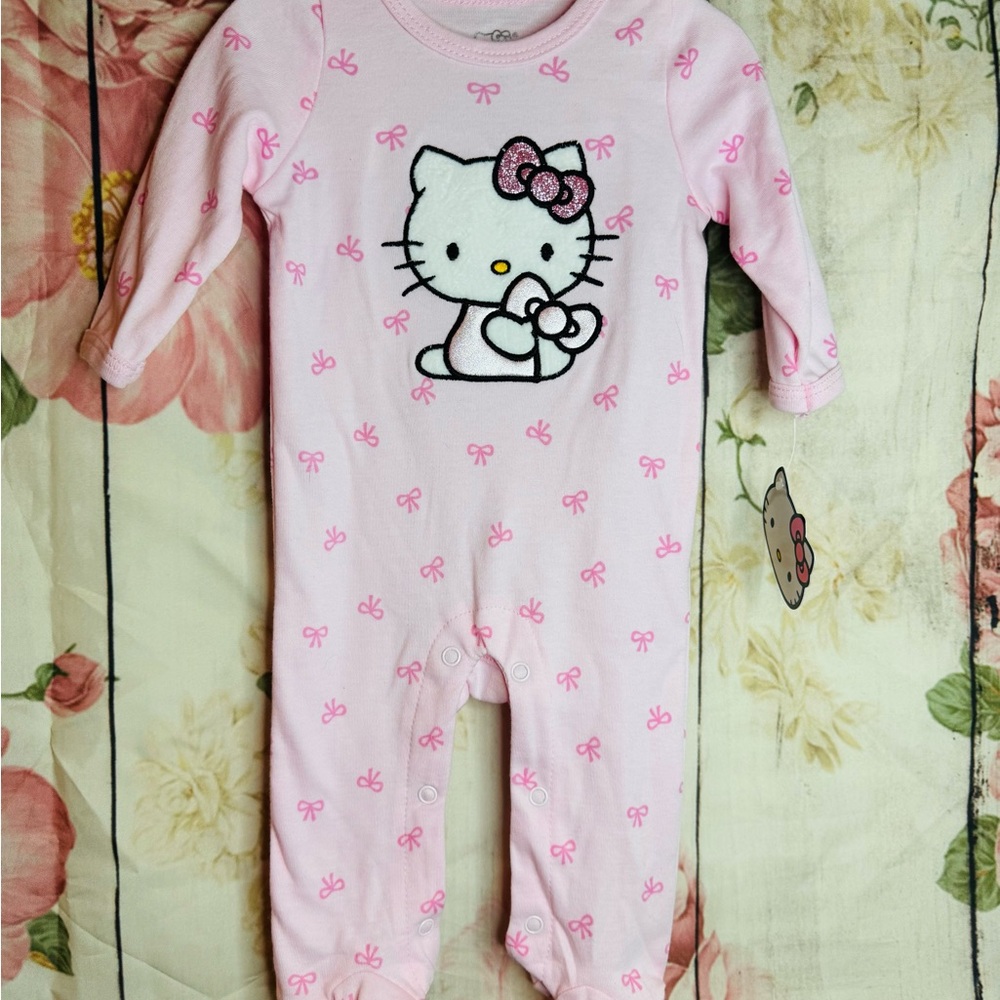 Hello Kitty Baby Girl Pink Footie Long Sleeve 3 Months Bows New with Tags